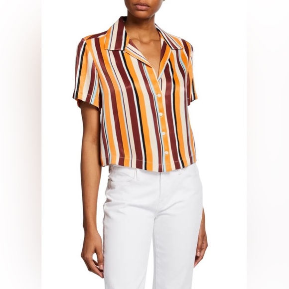 NWT Frame Mini Striped Button Front Short Sleeve Blouse in Size Small - Picture 1 of 10
